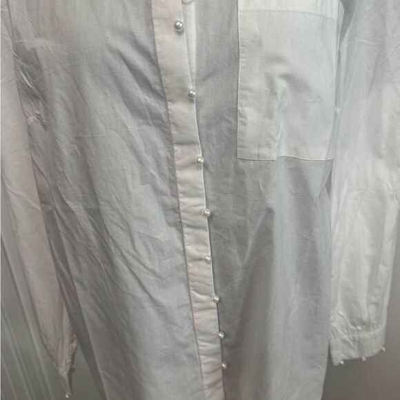 White Button-Up Shirt with Pearls - Picture 3 of 7